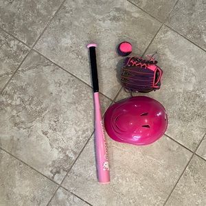 Tball bat, helmet, and glove